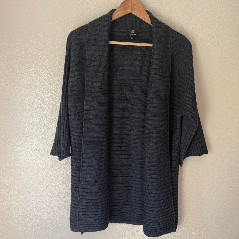 Talbots Charcoal Ribbed Open-Front Wool Cardigan